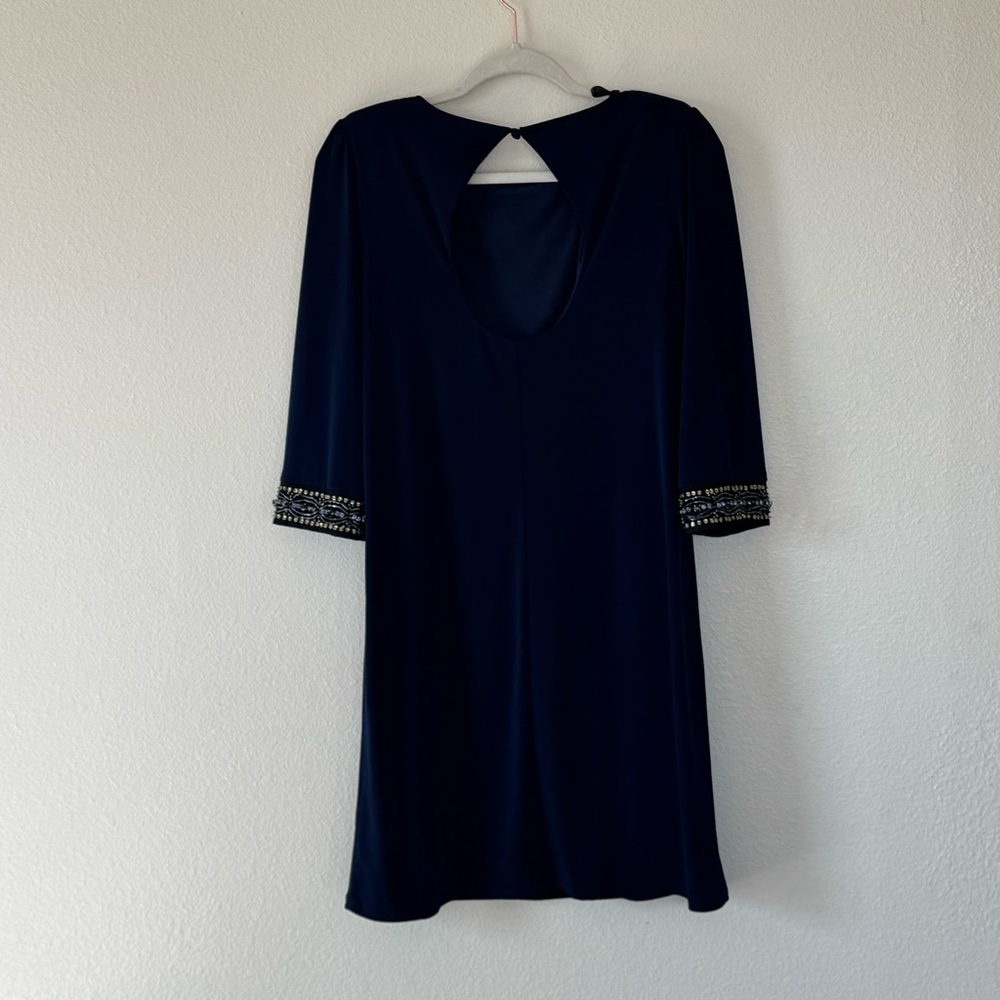2 FOR $20 Laundry Shelli Segal Shoulder Pads Jersey Navy BEADED Sleeves 6 $219 - Picture 3 of 11